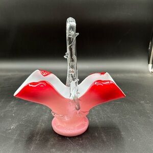 Red, pink  and White art Glass basket